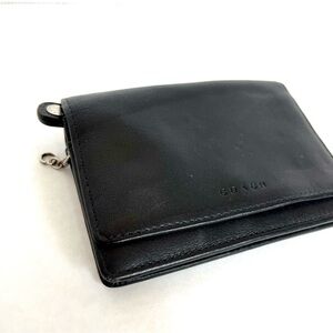 Vintage Coach Black Leather Wallet Keychain Coin Mini Purse Silver Hardware